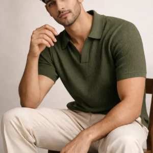 Honeycomb Polo Olive Green
